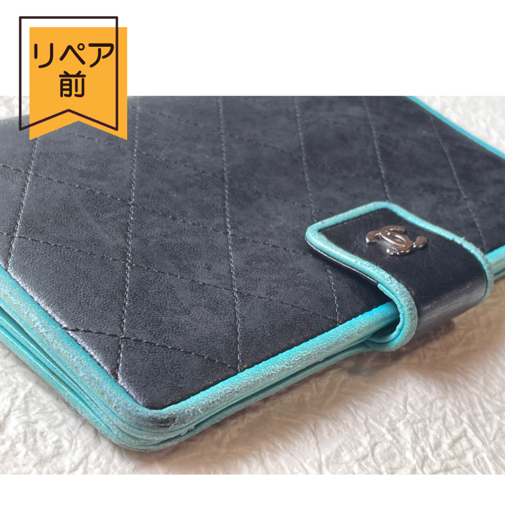 CHANELマトラッセ財布　角　リペア前