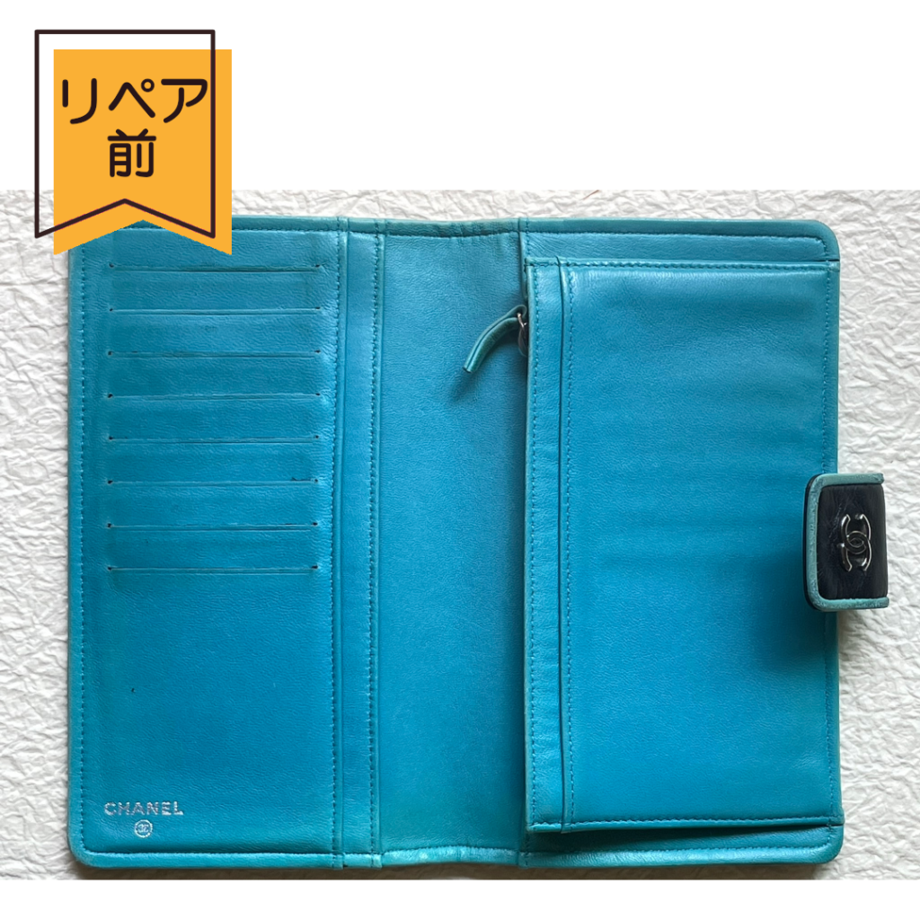 CHANELマトラッセ財布　内側　リペア前